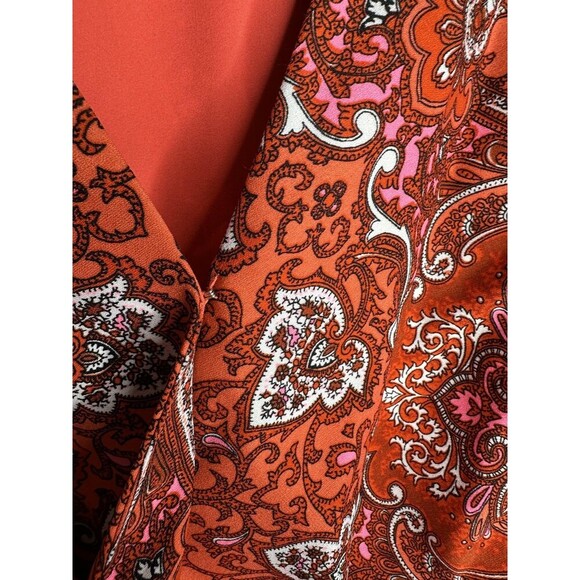Banana Republic Romper Womens 6 Orange Paisley Print Wrap V-Neck Short Sleeve - Picture 6 of 9